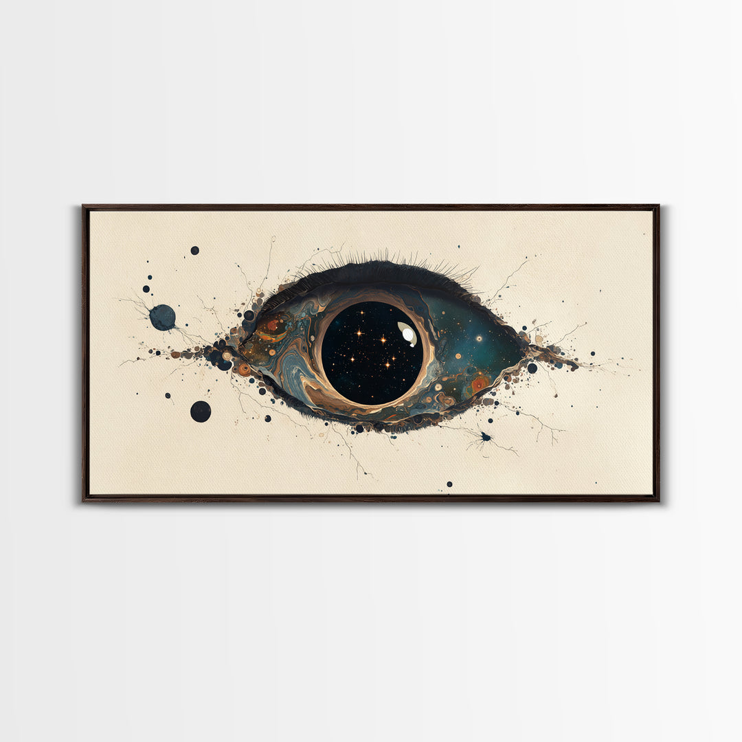 Cosmic Eye Canvas Print, Teal Gold Abstract Painting, Dreamy Wall Art, Modern Mystical Decor For Bedroom Or Office Statement Piece