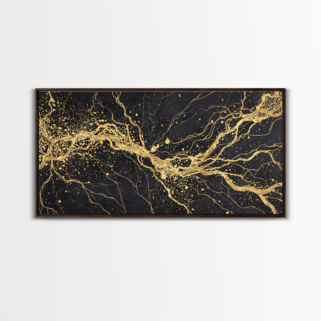 Gold Energy Flow Canvas Print, Black And Gold Abstract Painting, Luxury Wall Art, Modern Textured Statement Decor For Living Room