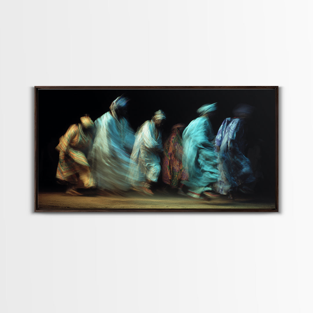 Blue Robed African Procession Wall Art, Abstract Dance Movement, Afrocentric Cultural Decor, Ethnic Canvas Print For Home