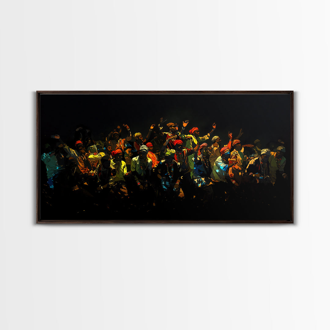 Joyful African Celebration Crowd Canvas Print, Black Culture Wall Art, Vibrant Festival Decor, Afrocentric Dance Painting