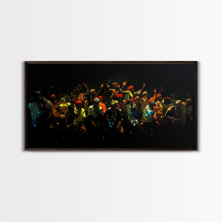 Joyful African Celebration Crowd Canvas Print, Black Culture Wall Art, Vibrant Festival Decor, Afrocentric Dance Painting