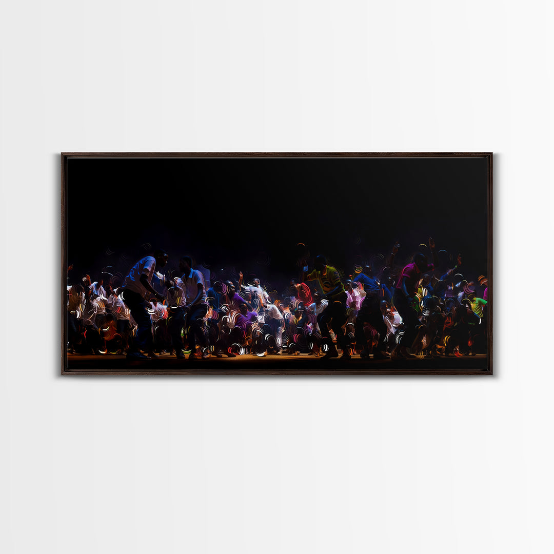 Night Festival African Dance Troupe Canvas Print, Dramatic Black Wall Art, Cultural Celebration Decor, Afrocentric Artwork