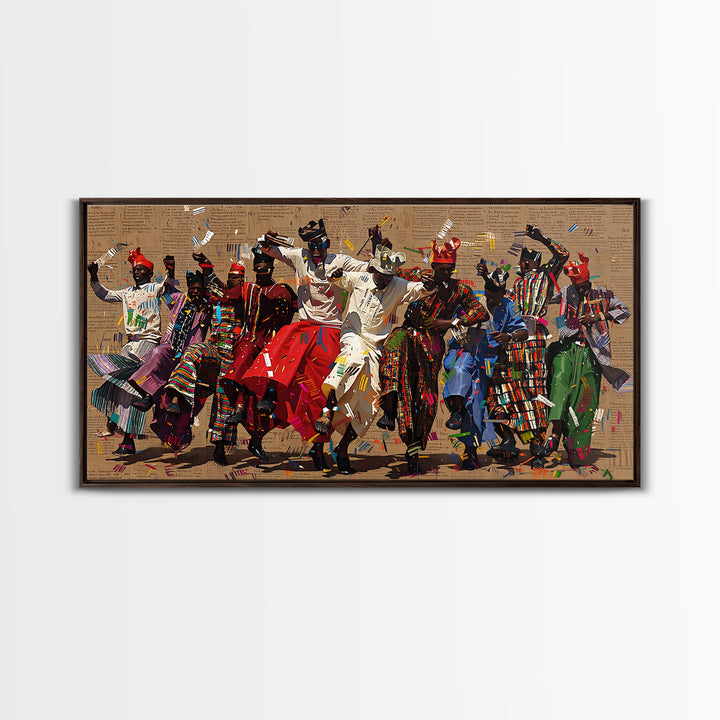 Traditional African Dance Ceremony Wall Art, Colorful Tribal Festival Print, Afrocentric Culture Decor, Patterned Costume Canvas