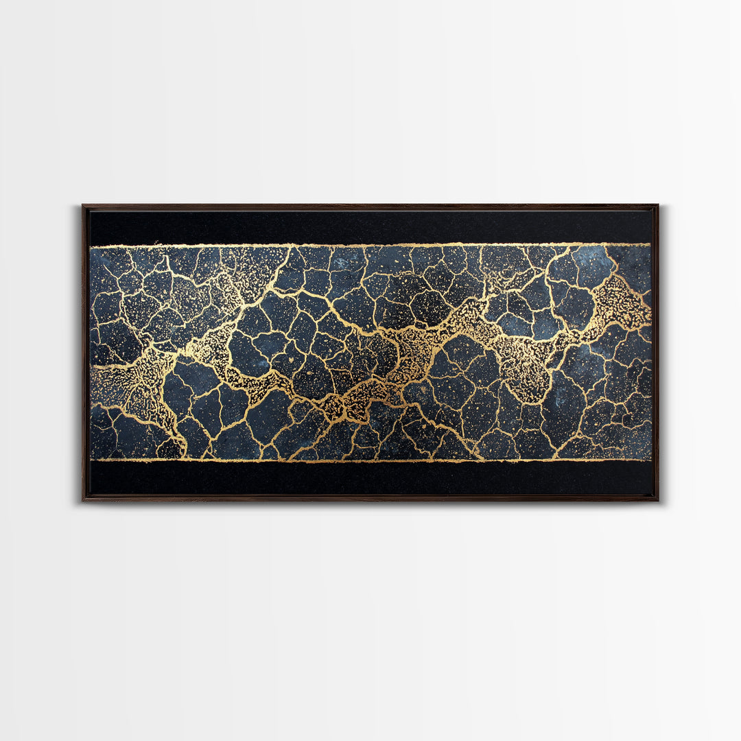 Black And Gold Crackle Abstract Wall Art, Luxury Geometric Texture Print, Modern African Inspired Decor For Elegant Homes