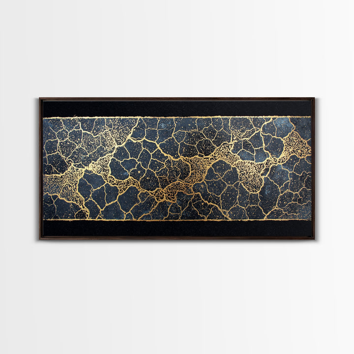 Black And Gold Crackle Abstract Wall Art, Luxury Geometric Texture Print, Modern African Inspired Decor For Elegant Homes
