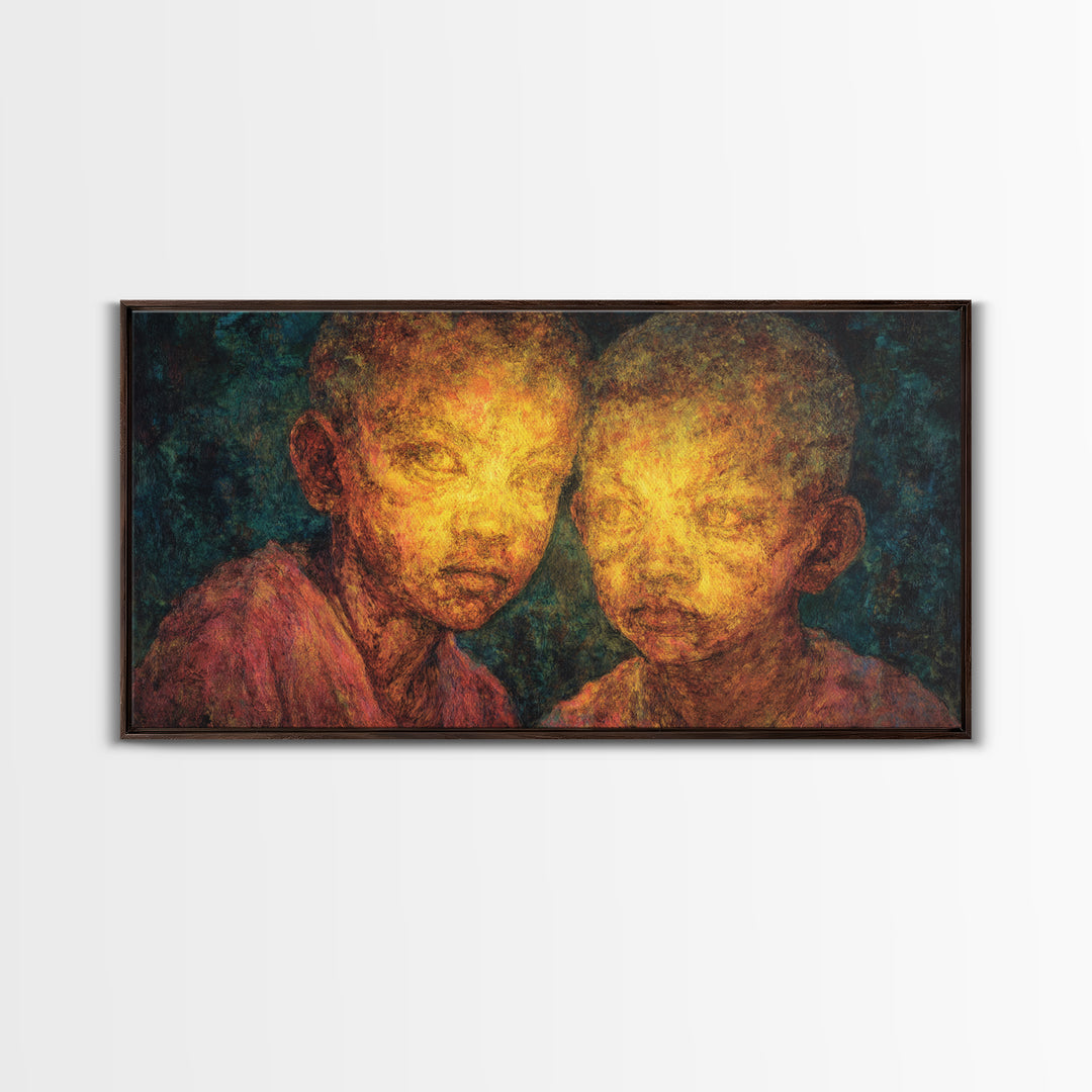 Glowing Portrait Of Two African Children Wall Art, Black People Art, Cultural Art Print, Emotional Contemporary Canvas Decor