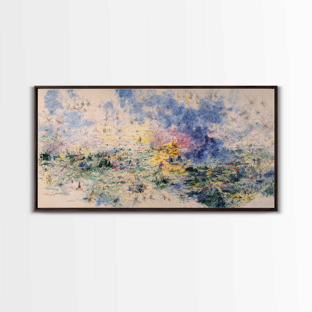 Dreamy Blue Wildflower Meadow Wall Art, Nature Scene Art, Soft Abstract Landscape, Feminine Wall Decor, Large Decor Art Gift