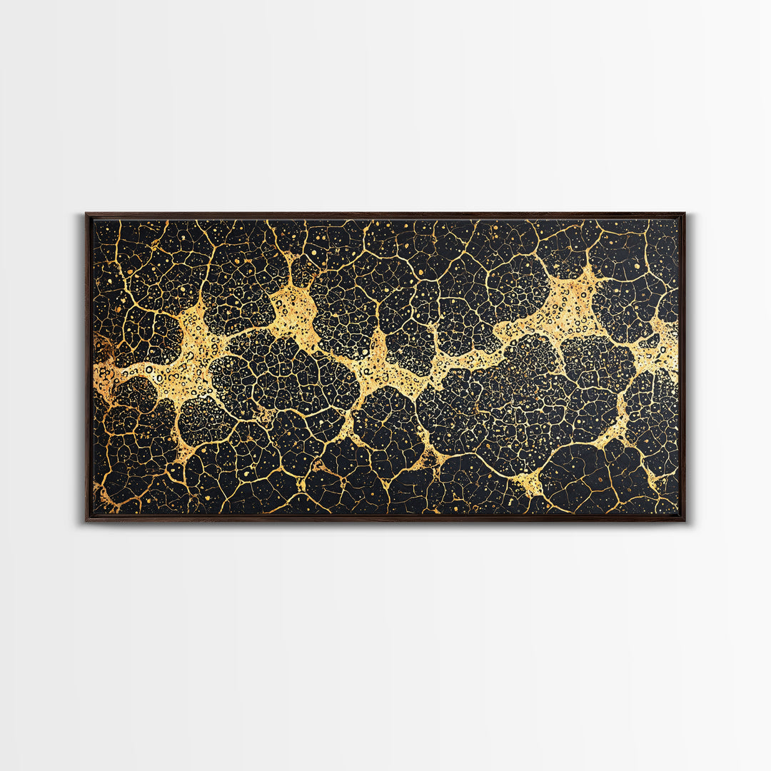 Black And Gold Organic Cell Pattern Canvas Print, Abstract Art, Luxury Canvas Art, Geometric Wall Art, Elegant Home Decor