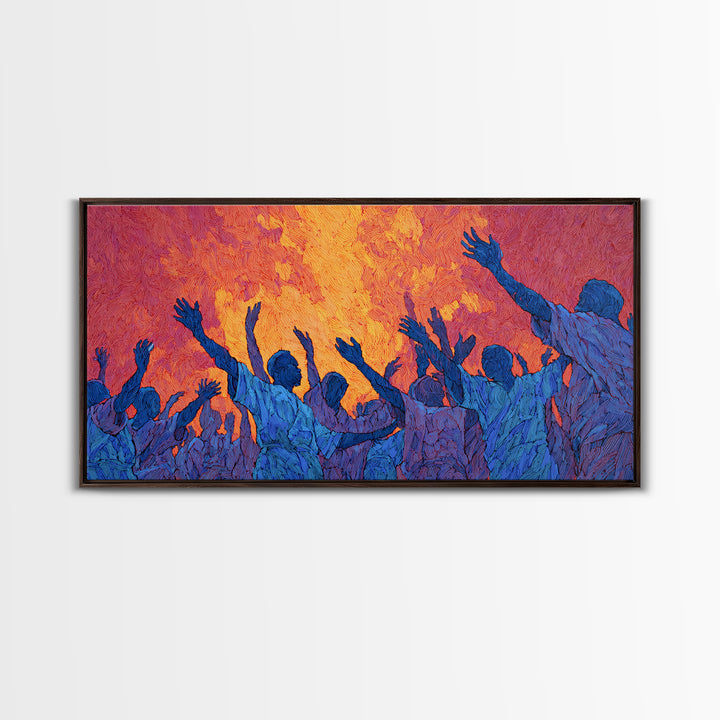 Blue Celebration Crowd Wall Art, African Festival Dance, Abstract African Art, Spiritual Wall Decor, Vibrant Canvas Print