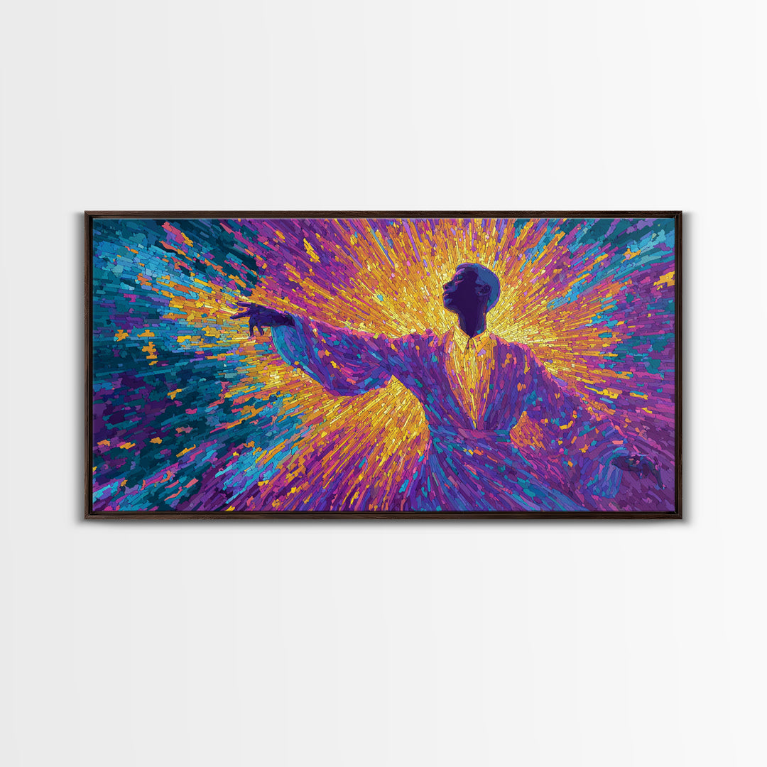 Radiant Purple Robed Dancer In Color Burst Wall Art, Black Culture Art, Vibrant Afrocentric Canvas Print, Home Decor Gift