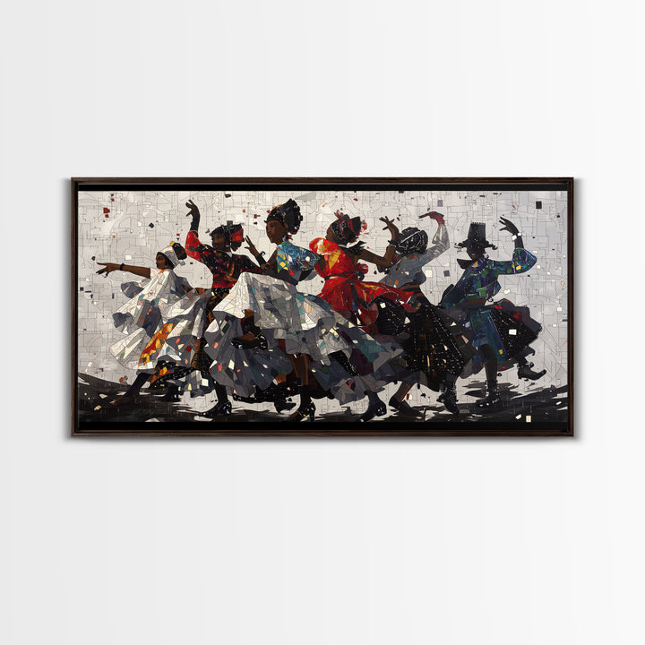 African Women Dancing In Colorful Dresses Wall Art, Afrocentric Culture Decor, Black Women Art, Tribal Dance Canvas Print