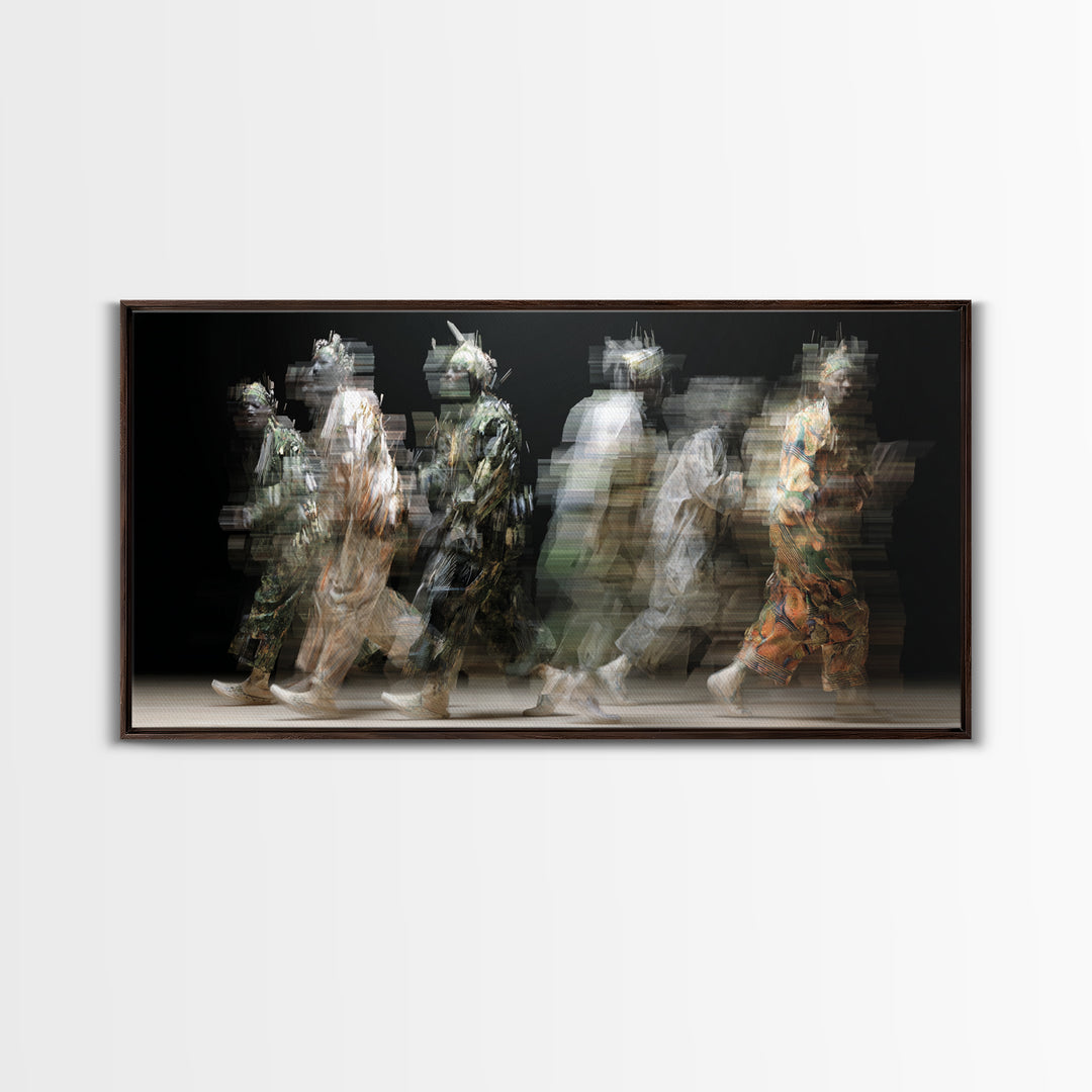 Ethereal African Masquerade Dancers Canvas Print, Abstract Tribal Art, Cultural Wall Decor, Modern Afrocentric Wall Art Decor