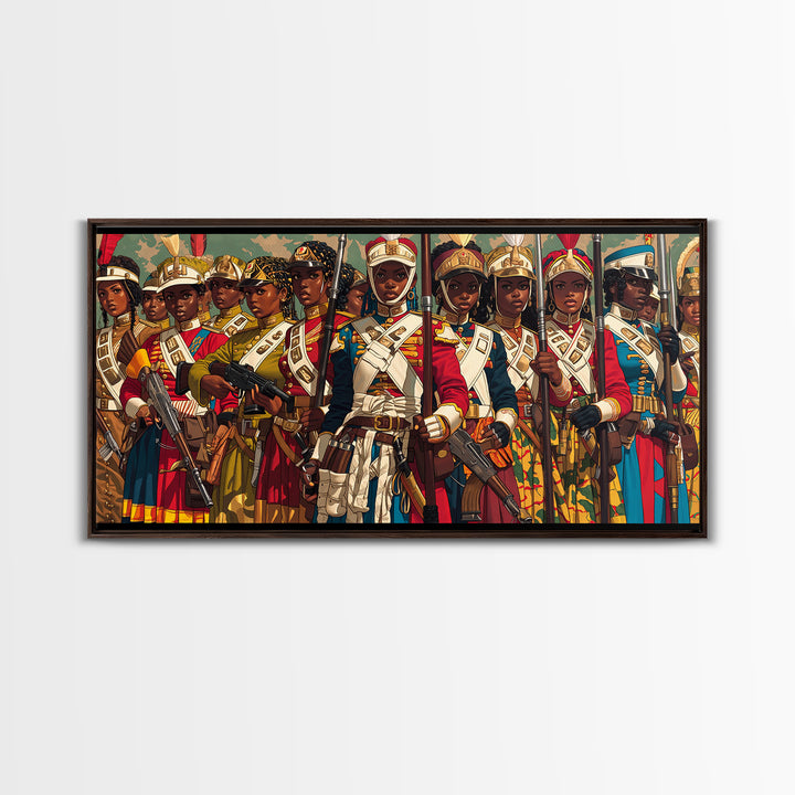 Regal African Women Warriors In Uniform Wall Art, African Women Art, Royal Tribal Decor, Black Female Canvas Print For Home Decor