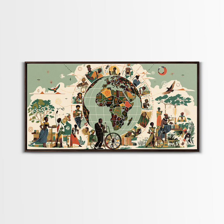Illustrated Africa Globe Community Wall Art, African Culture Art, Motherland Map Decor, Afrocentric Home Decor Gift For Her