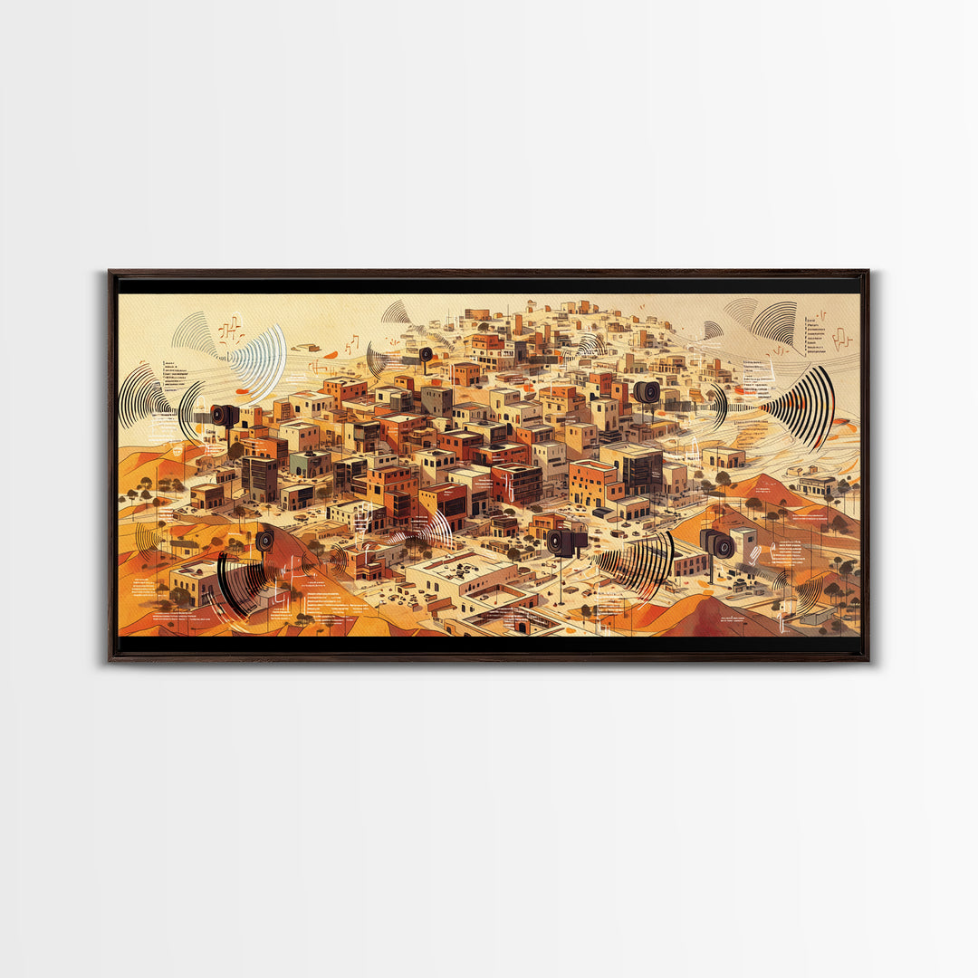 Sunlit Desert City Aerial Wall Art, African Landscape, Terracotta Architecture Print, Modern Boho Office Decor Gift For Him