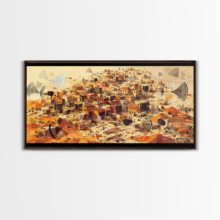 Sunlit Desert City Aerial Wall Art, African Landscape, Terracotta Architecture Print, Modern Boho Office Decor Gift For Him