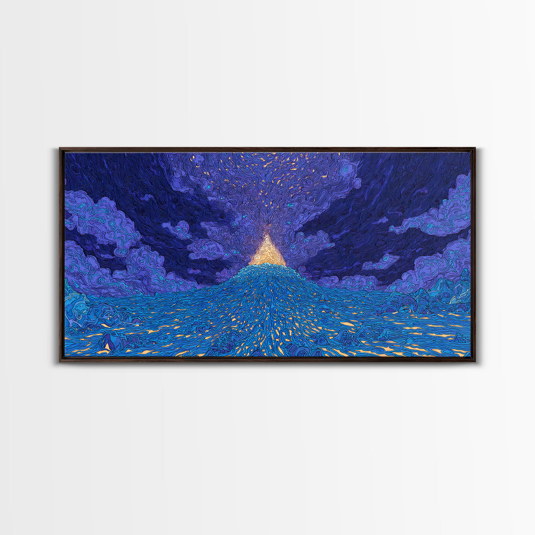 Glowing Golden Pyramid Over Blue Sea Wall Art, Mystical Wall Art, Spiritual Wall Decor, Dreamy Wall Art, Unique Home Decor