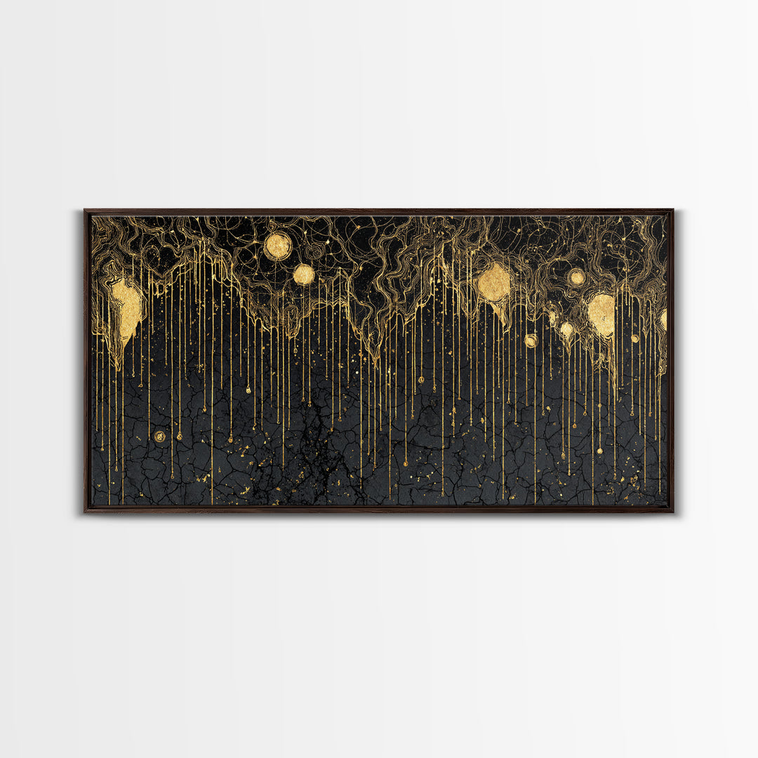 Black Gold Drip Abstract Wall Art, Luxury Canvas Print, Modern African Art Decor, Textured Statement Wall Decor Gift For Home