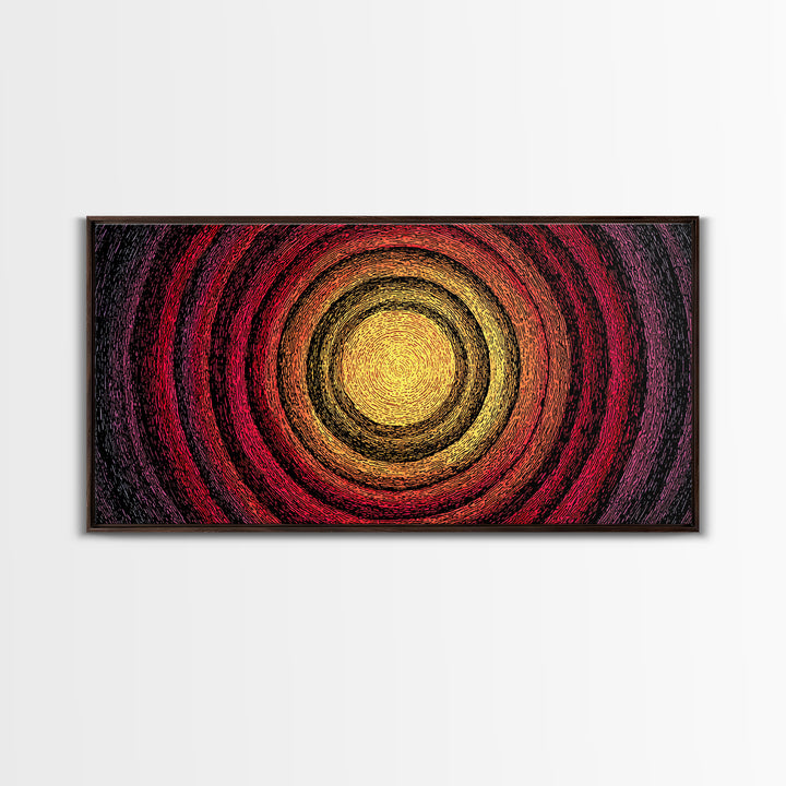 Fiery Concentric Sunburst Canvas Print, Abstract African Inspired Wall Art, Red Orange Black Modern Boho Decor, Statement Home Gift