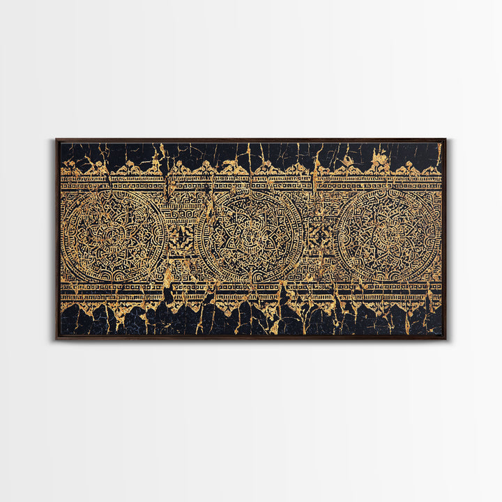 Gold Tribal Pattern Wall Art, African Abstract Textile Print, Black And Gold Decor, Boho Ethnic Home Decor Canvas Print Gift