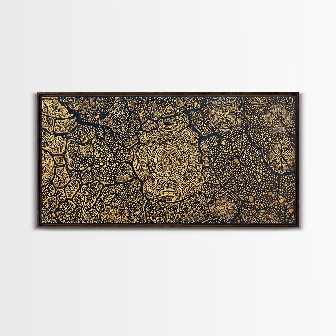 Gold African Tree Canvas Print, Abstract Tribal Map Pattern, Black And Gold Wall Decor, Boho Cultural Home Decor, Statement Wall Art