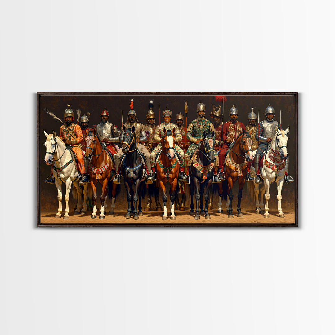 African Warrior Horsemen Canvas Print, Royal Cavalry Portrait Wall Art, Tribal Queen Decor, Bold Cultural Home Decor Gift