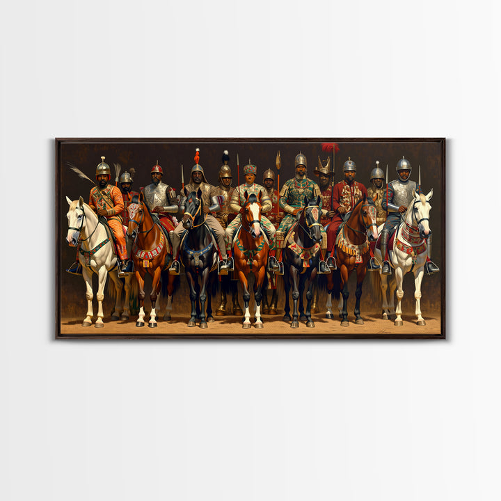 African Warrior Horsemen Canvas Print, Royal Cavalry Portrait Wall Art, Tribal Queen Decor, Bold Cultural Home Decor Gift