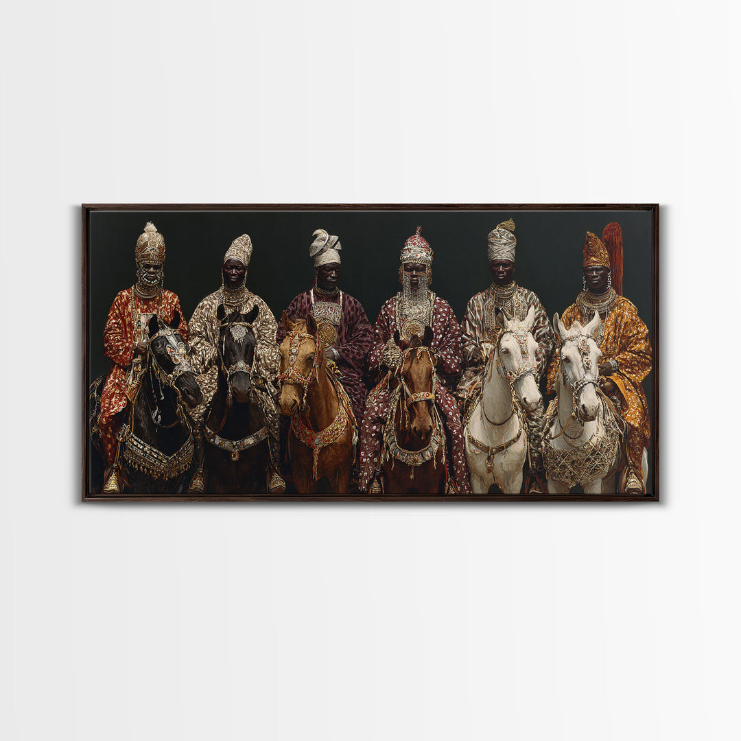 Royal African Horsemen Framed Canvas Print, Jeweled Cavalry Portrait Wall Art, Tribal Queen Decor, Luxury Home Decor Gift