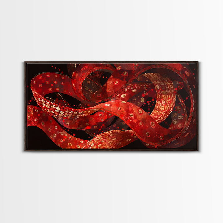 Flowing Red Ankara Fabric Ribbons Wall Art, Abstract African Patterns, Modern Textile Art Canvas Print, Bold Boho Home Decor