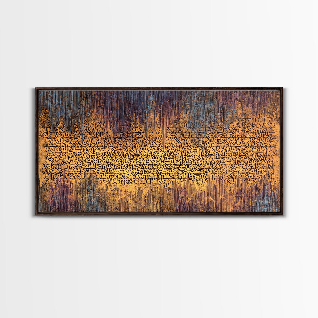 Golden Ancient Script Abstract Wall Art, African Inspired Calligraphy, Earth Tone Texture, Luxury Canvas Home Decor Gift