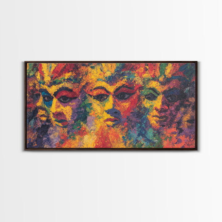 Vibrant Abstract African Masks Wall Art, Modern African Art Print, Colorful Afrocentric Decor, Tribal Face Canvas Print Gift