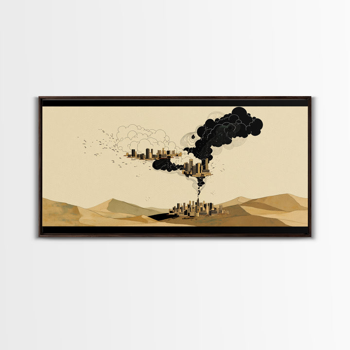 Desert Smoke Cityscape Wall Art, Afrofuturism Decor, Industrial Skyline, Dystopian Landscape, Modern Canvas Art Print Decor