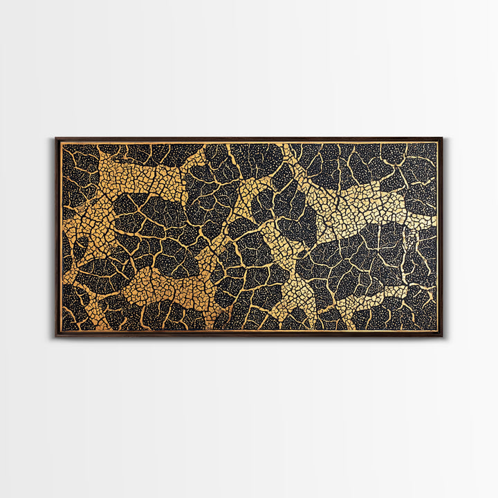Gold And Black Giraffe Mosaic Canvas Print, African Safari Animal Pattern Wall Art, Luxury Tribal Decor, Earth Tone Artwork