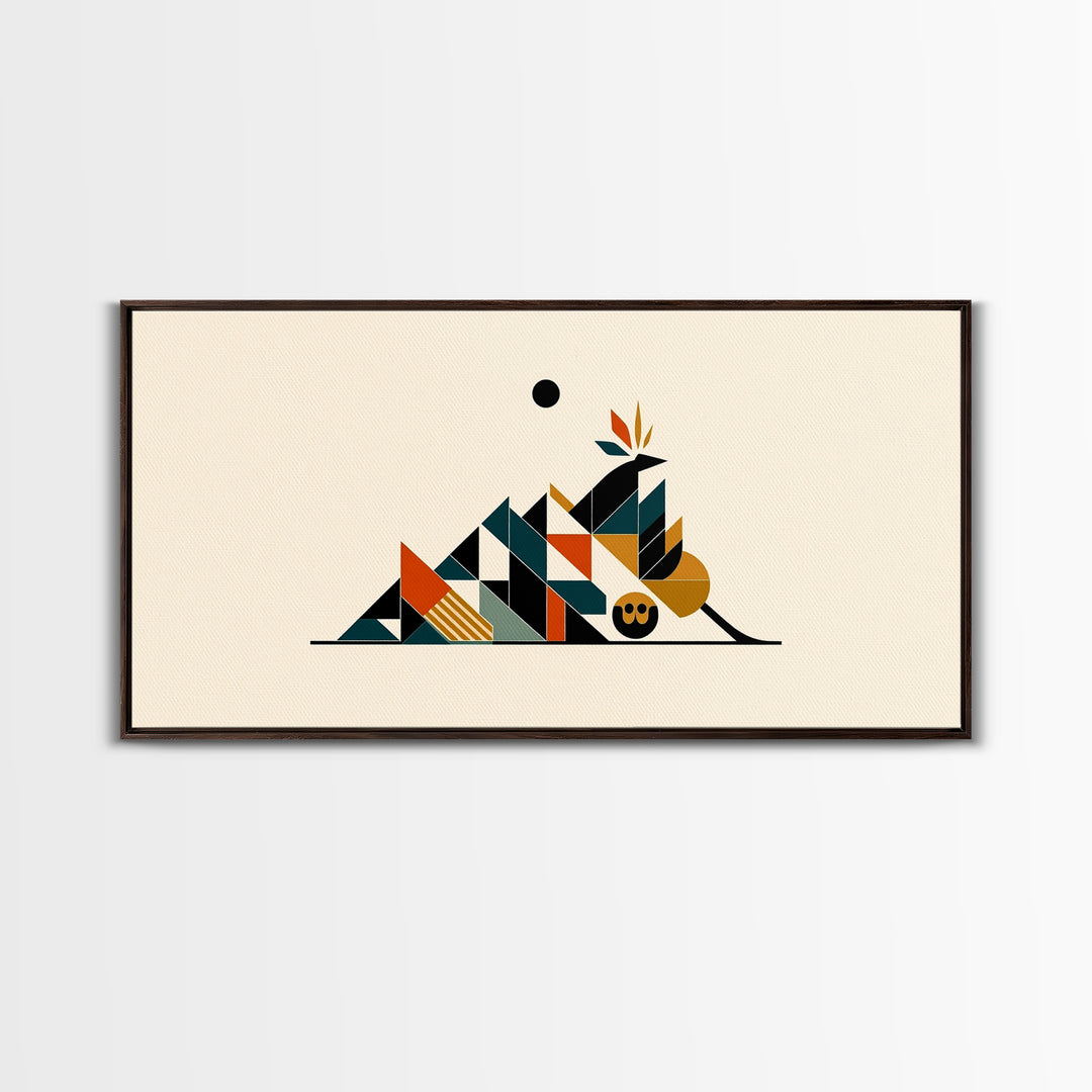 Minimalist Geometric Desert Symbols Wall Art, African Inspired Abstract Shapes, Terracotta Teal Decor, Modern Canvas Print