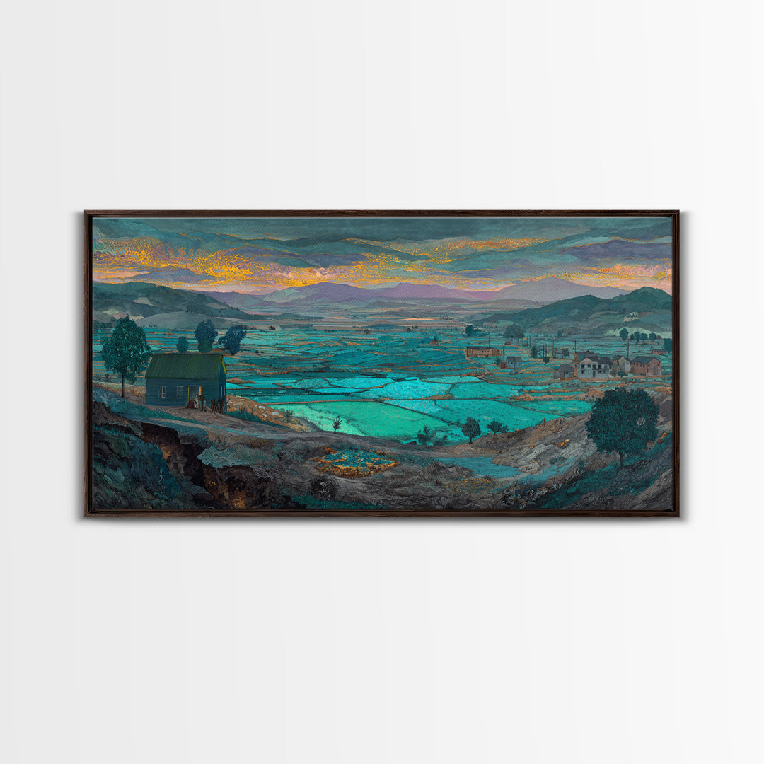 Turquoise African Valley Landscape Canvas Print, Serene Nature Scene Art, Africa Wall Decor, Large Living Room Painting Gift