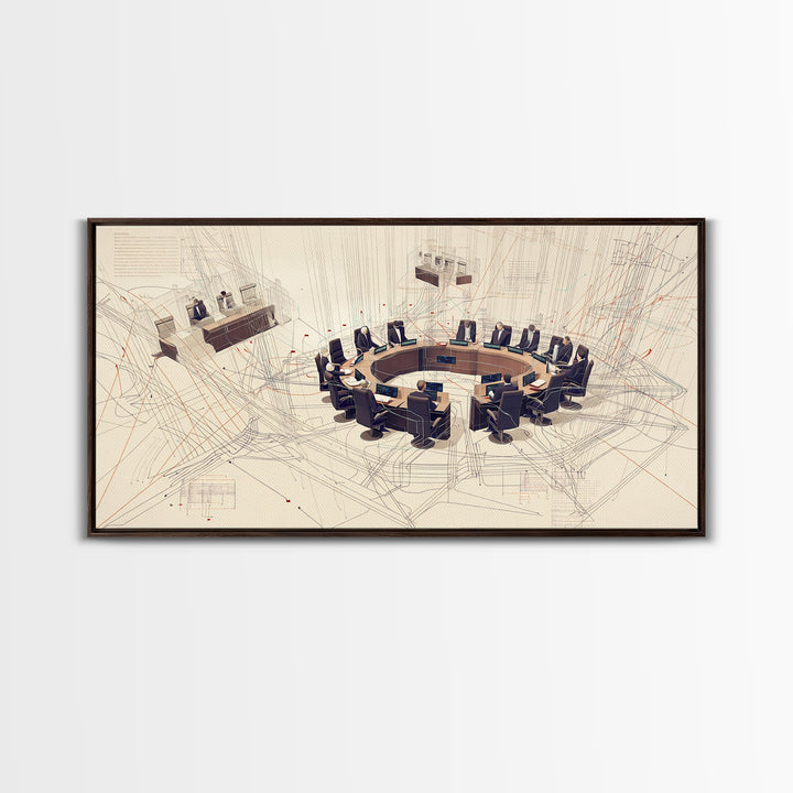 Futuristic Council Chamber Wall Art, Modern Office Canvas Print, Abstract Conference Room Decor For Executive Boardroom Spaces