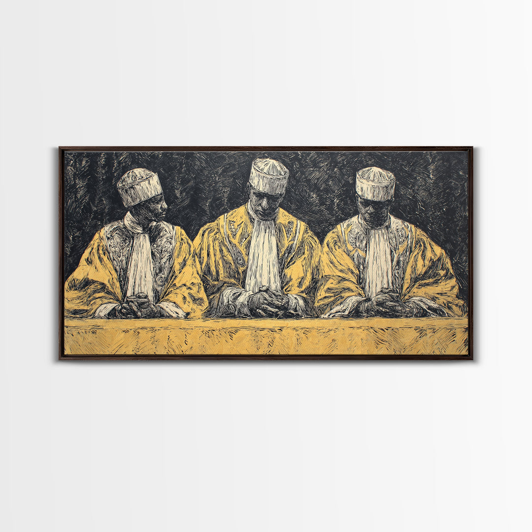 Three Seated African Elders Wall Art, Traditional African Canvas Print, West African Tribal Art Decor For Cultural Home Decor
