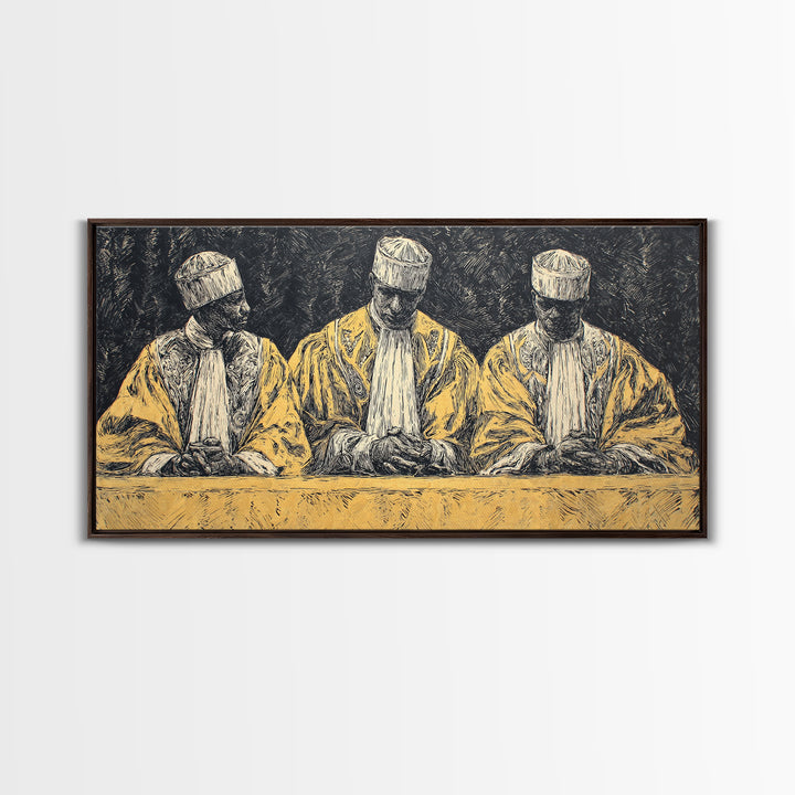Three Seated African Elders Wall Art, Traditional African Canvas Print, West African Tribal Art Decor For Cultural Home Decor