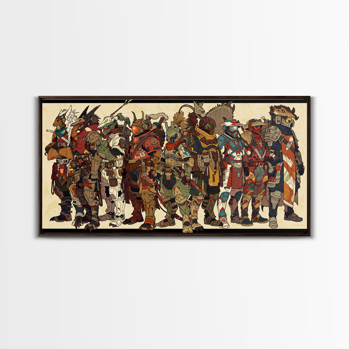 Masked Animal Tribe Wall Art, African Warrior Art Canvas Print, Tribal Fantasy Illustration Decor For Bold Home Gallery Room