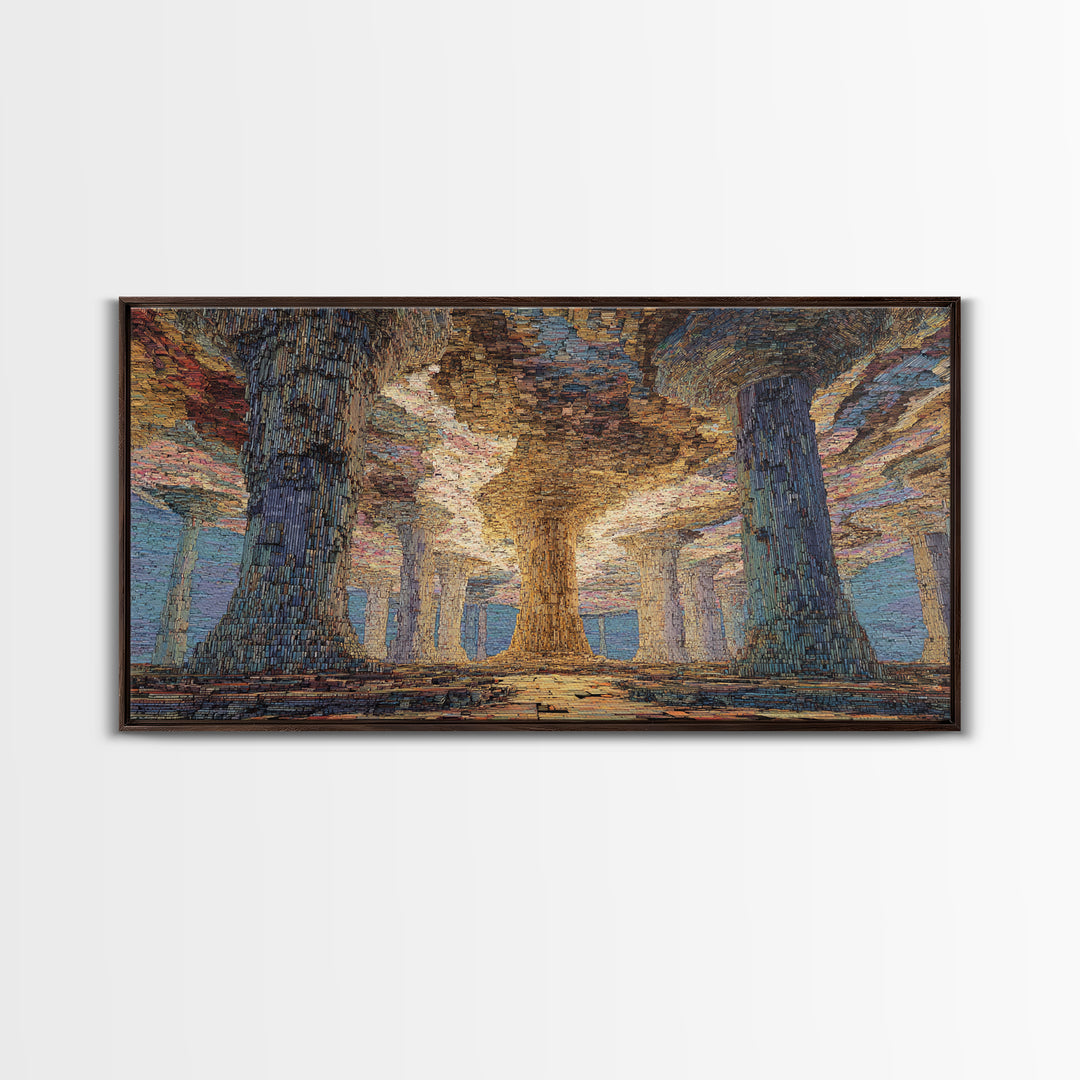 Mystic Giant Tree Forest With Textured Canopy Framed Canvas Print, Jungle African, Dreamy Wall Art, Nature Scene Art, Decor