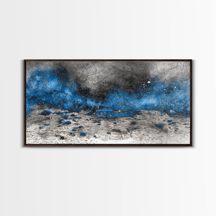 Blue Gray Textured Abstract Wall Art, Modern Landscape Painting, Contemporary Canvas Decor, Large Office Art, Elegant Home Decor