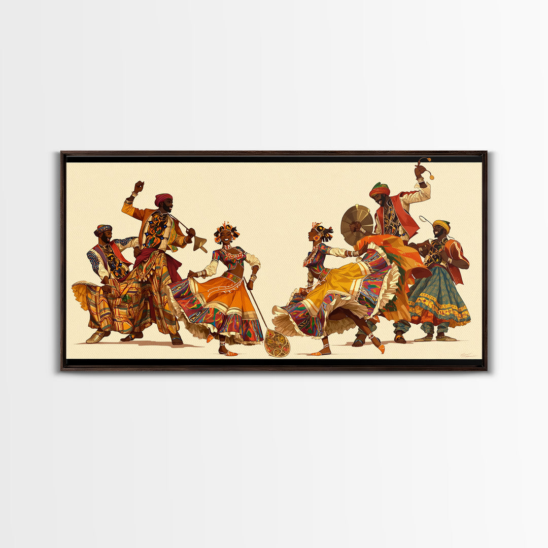 Joyful African Celebration Dancers Wall Art, Colorful Tribal Culture Print, Ankara Fabric Music Decor, Afrocentric Art Gift