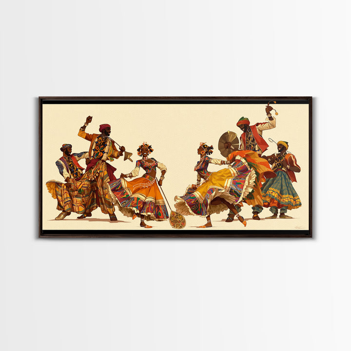 Joyful African Celebration Dancers Wall Art, Colorful Tribal Culture Print, Ankara Fabric Music Decor, Afrocentric Art Gift