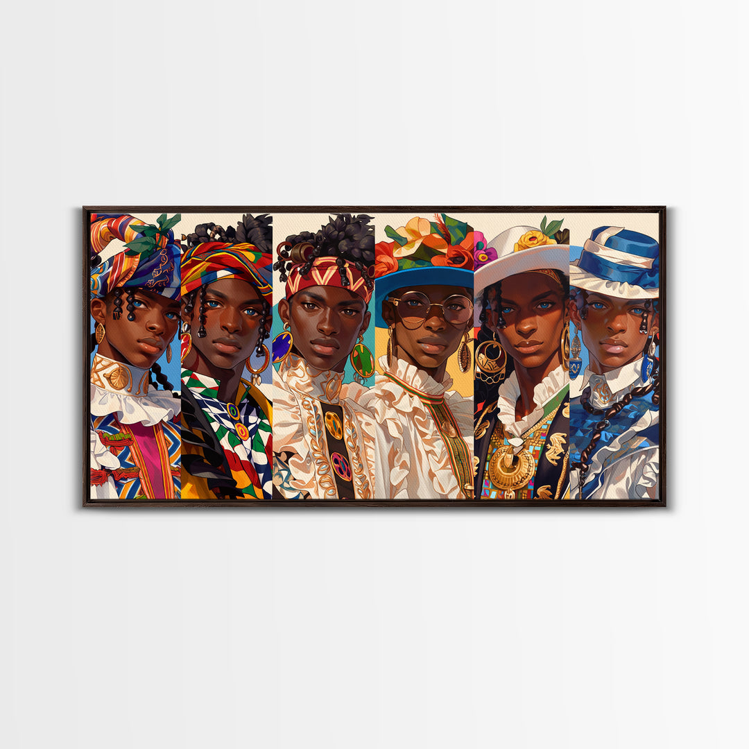 Elegant African Women In Hats And Headwraps Framed Canvas Print, Modern Fashion Portrait Wall Decor, Black Beauty Art Gift