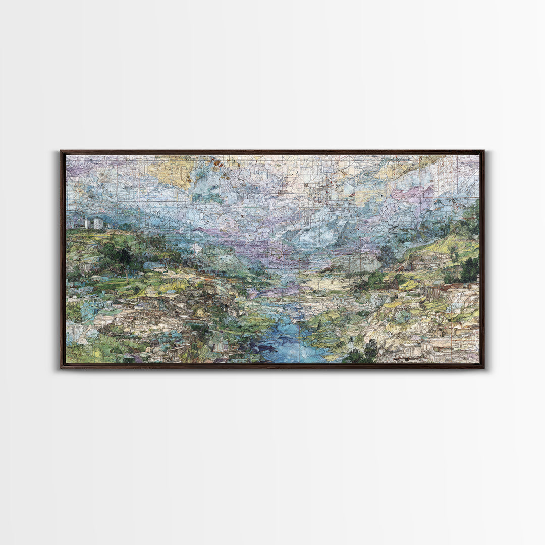 Large Abstract African Valley River Map Canvas Print, Earth Tone Landscape Wall Decor, Modern Textured Art For Living Room
