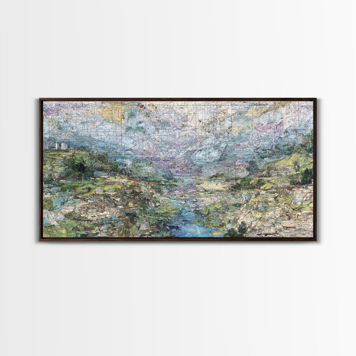 Large Abstract African Valley River Map Canvas Print, Earth Tone Landscape Wall Decor, Modern Textured Art For Living Room
