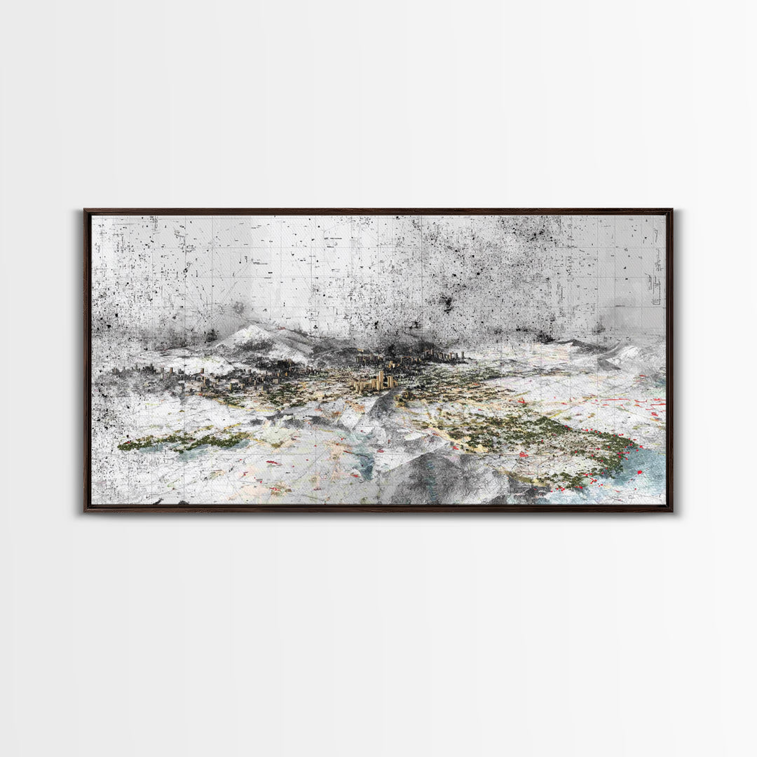 Monochrome Abstract Future City Wall Art, African Inspired Urban Landscape Print, Modern Office Decor, Large Canvas Decor