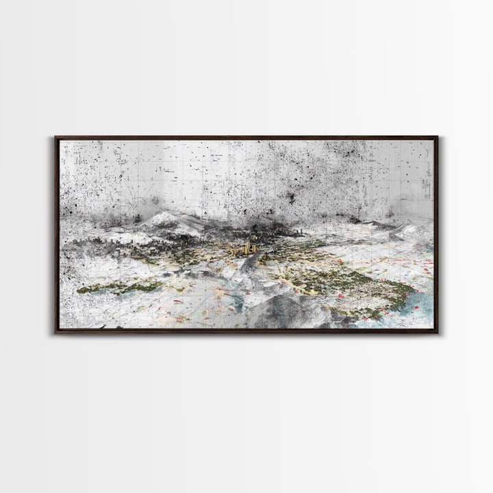 Monochrome Abstract Future City Wall Art, African Inspired Urban Landscape Print, Modern Office Decor, Large Canvas Decor