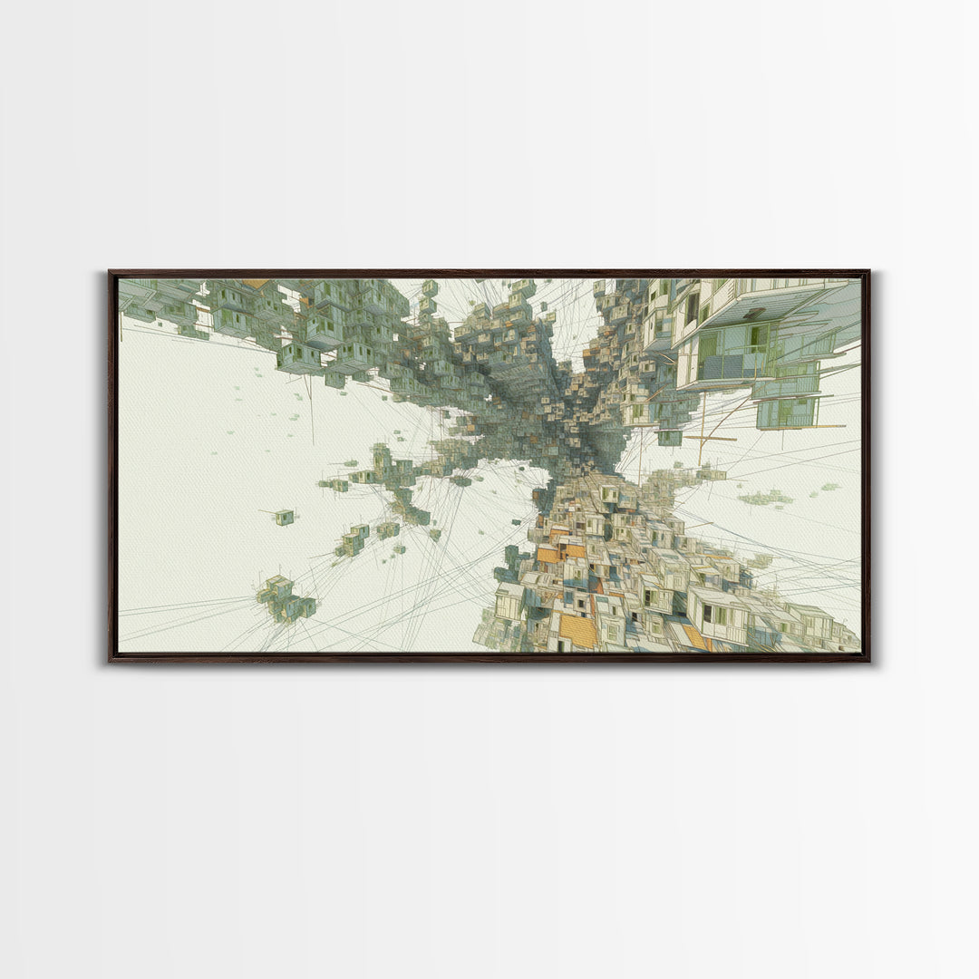 Upside Down Futuristic City Canvas Print, African Inspired Surreal Architecture, Modern Abstract Wall Decor, Office Art Gift