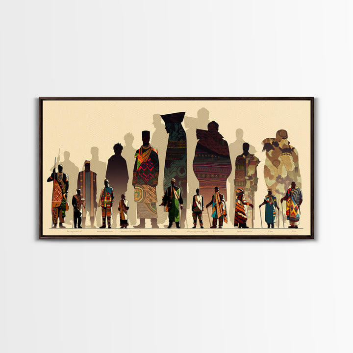 Tall African Fashion Silhouettes Wall Art, Ankara Textile Patterns, Cultural Portrait Canvas Decor, Afrocentric Home Decor